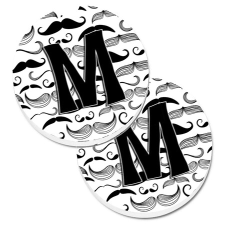 Carolines Treasures Letter M Moustache Initial Set of 2 Cup Holder Car Coaster CJ2009-MCARC